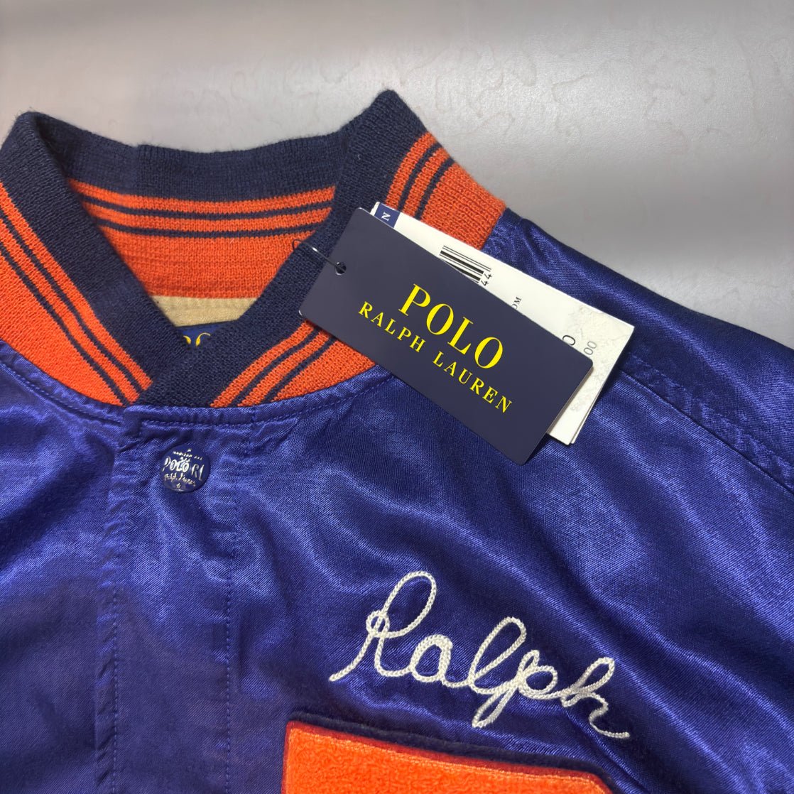 Satin Letterman Baseball Jacket Ralph Lauren - M - New, Authentic - Revaleur