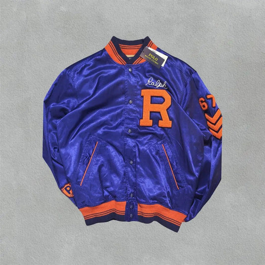 Satin Letterman Baseball Jacket Ralph Lauren - M - New, Authentic - Revaleur