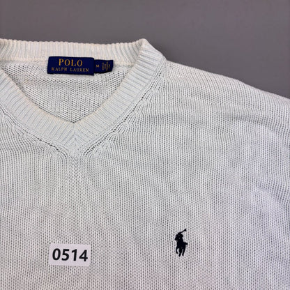 White Ralph Lauren V - neck Sweater - M - Very Good - Revaleur