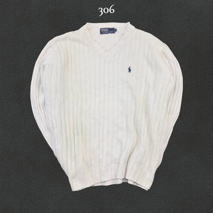 White Ralph Lauren V - neck Sweater - Men S - Very Good - Revaleur