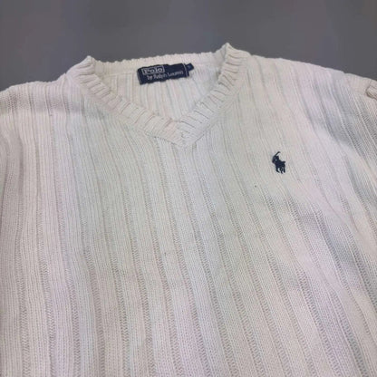 White Ralph Lauren V - neck Sweater - Men S - Very Good - Revaleur